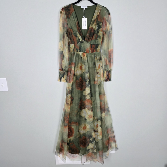 Baltic Born Womens Layla Tulle Maxi Dress XS Green Floral Mesh Forest Fairy NWT - Picture 2 of 8